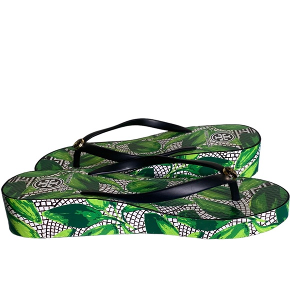 Tory Burch Island Resort Platform Wedge Flip Flop Leaf & Mosaic Print Sandal 9.5 - Picture 7 of 10
